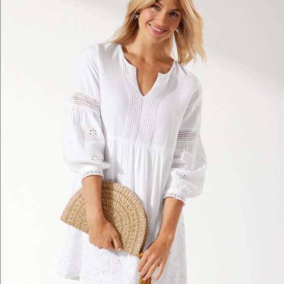 St. Lucia Linen-Blend Split-Neck Dress - Picture 1 of 5